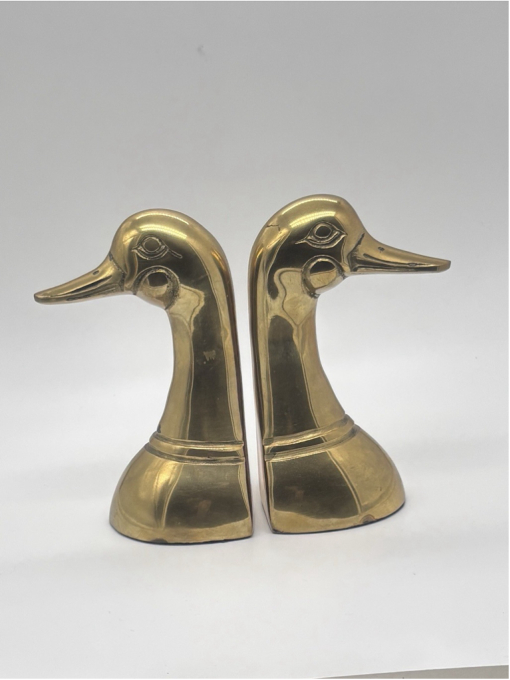 VTG Brass Duck Goose Head Bookends Doorstop Vintage Mid Century MCM 6" Tall LOOK